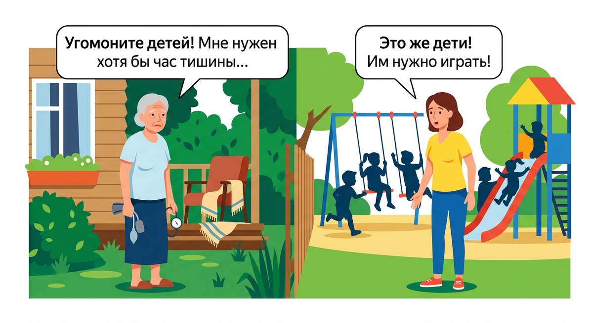 Мне 64 года, у меня гипертония. Соседские дети кричат под окном с 9 до 21. Я попросила тишины — мне ответили: "Это дети!"